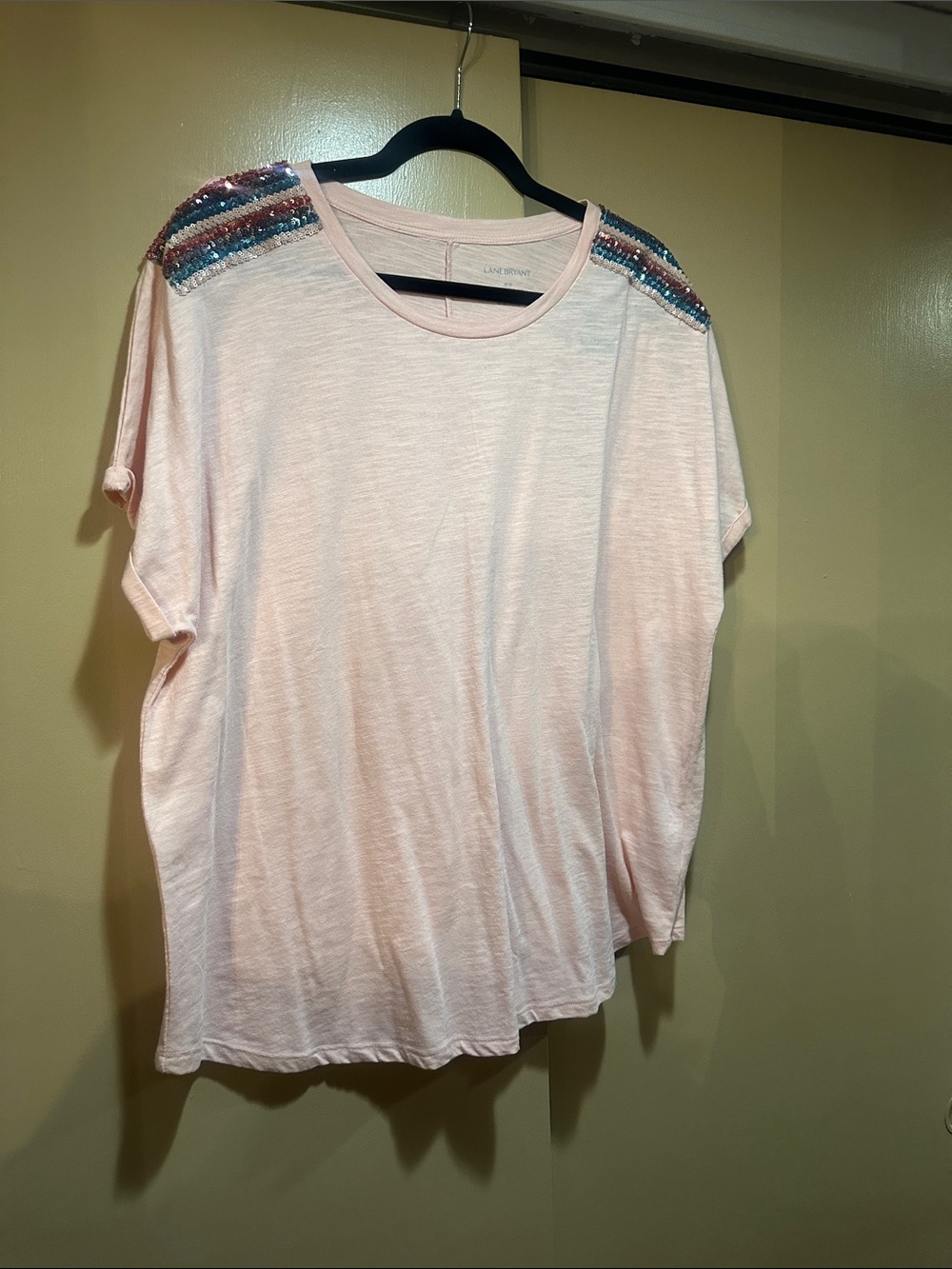 Lane Bryant Light Pink Short Sleeve Tee with Shoulder Embellishment
